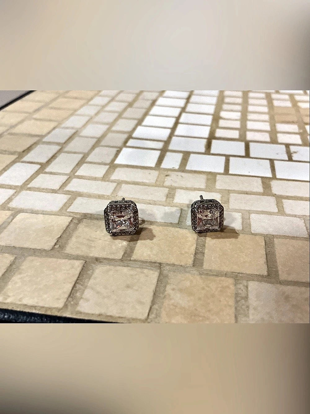 Square Sparkle Halo Stud Earrings in Silver